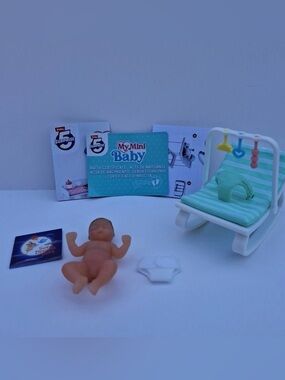 My Mini Baby TEAL GREEN Rocker Bouncer w/ Baby, Diaper, & Storybook